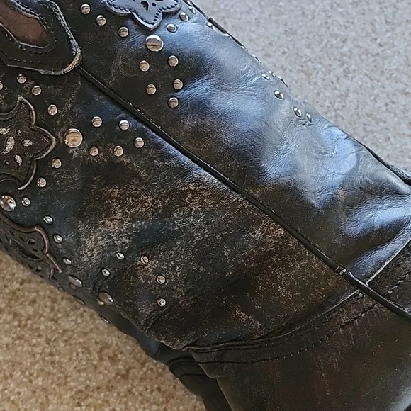Women's Corral Fango Antiqued Studded & Silver Inlay Boots Size 9.5M - Picture 10 of 16